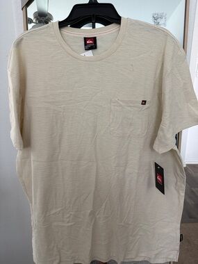 Quiksilver Short-Sleeve Pocket Tee in Light Beige with pocket